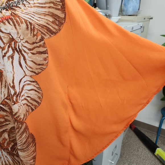 Chico's Orange and Brown Embellished Cap Sleeve Blouse - Picture 3 of 9